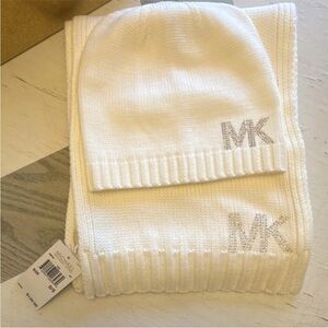 Michael Kors White Knit Hat and Scarf Set